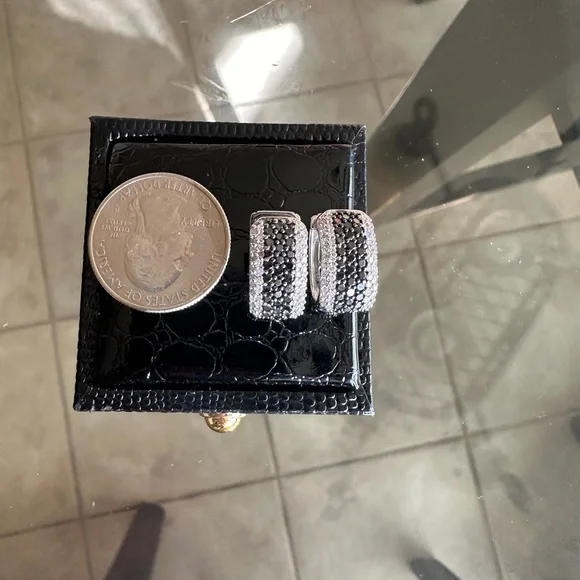 14K white goldearrings with black and white diamonds